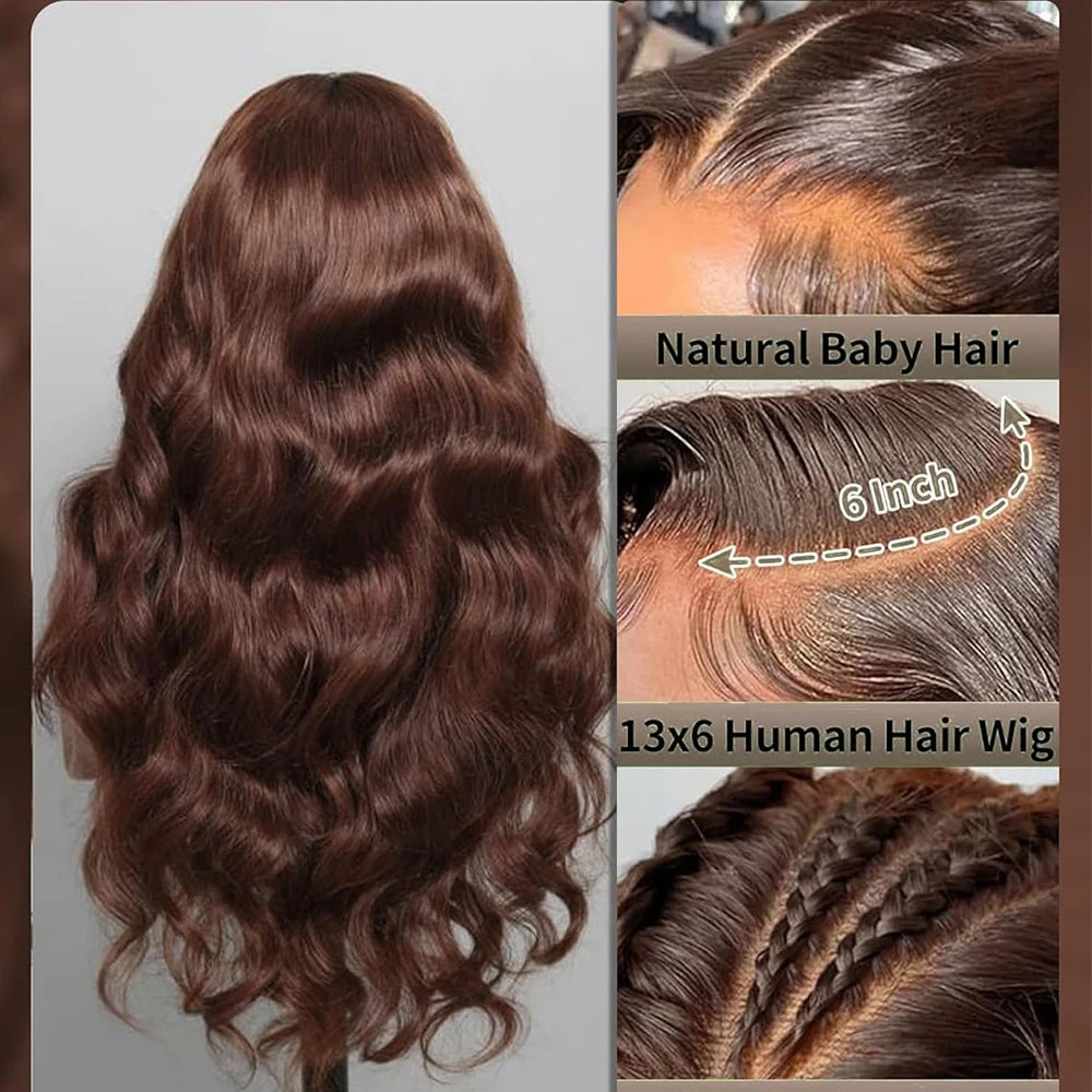 Body Wave 13x6 HD Lace Frontal Wigs Human Hair Colored Chocolate Brown Lace Front Wig 30 36 Inch Replacement Wig For Black Women