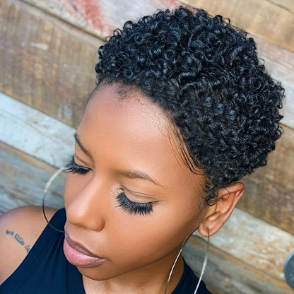 Short Afro Kinky Curly Wigs 100% Human Hair Pixie Cut