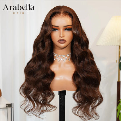 ARABELLA Hair 13x6 Wear and Go Chocolate Brown Glueless Wig Body Wave Lace Front Wigs With Drawstring Bleached Knots Pre-Plucked