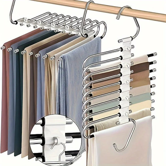 9-layer folding polished stainless steel pants rack storage tool