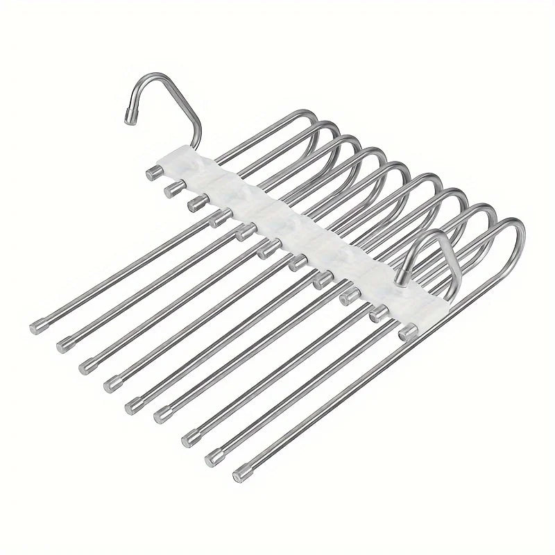 9-layer folding polished stainless steel pants rack storage tool