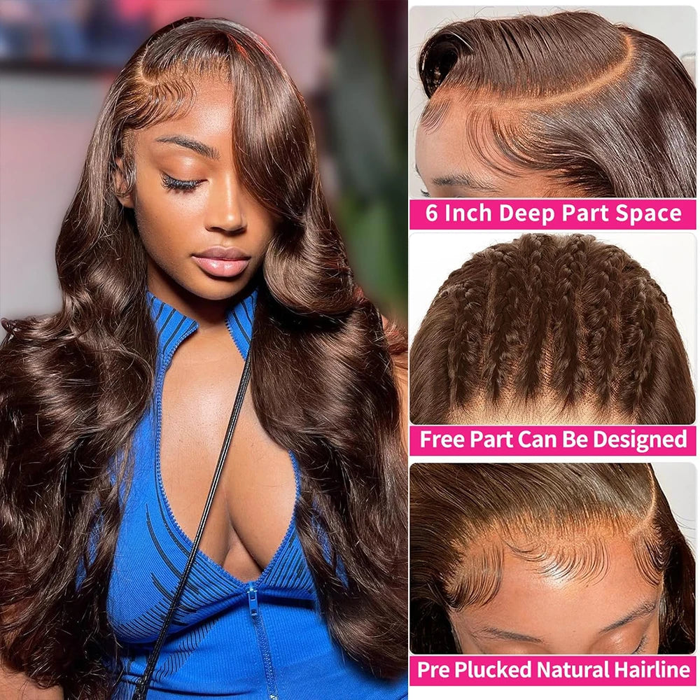 Body Wave 13x6 HD Lace Frontal Wigs Human Hair Colored Chocolate Brown Lace Front Wig 30 36 Inch Replacement Wig For Black Women
