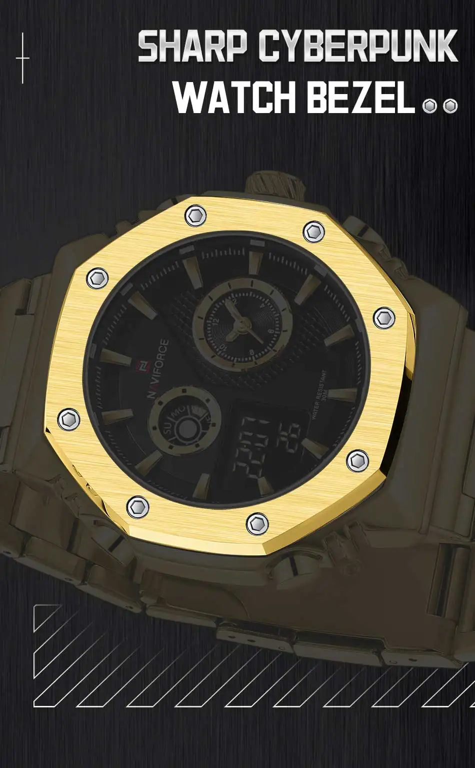 NAVIFORCE Men's Sport Watch Stainless Steel Strap Waterproof Quartz