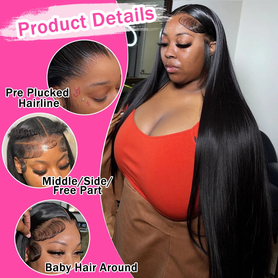 Rosabeauty 30 40 Inch Straight Human Hair Wigs Hd Lace Wig 13x6 Human Hair Bone Straight Lace Frontal Human Hair Wigs For Women