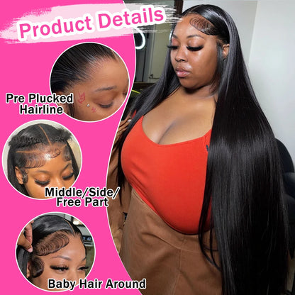 Rosabeauty 30 40 Inch Straight Human Hair Wigs Hd Lace Wig 13x6 Human Hair Bone Straight Lace Frontal Human Hair Wigs For Women