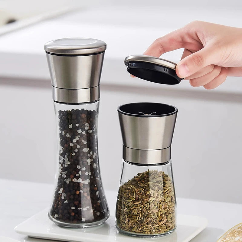 Multi-functional Pepper Shakers Set with Stand Stainless Steel Salt Pepper Mill