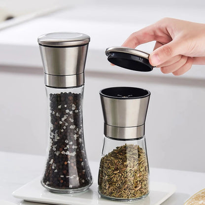 Multi-functional Pepper Shakers Set with Stand Stainless Steel Salt Pepper Mill