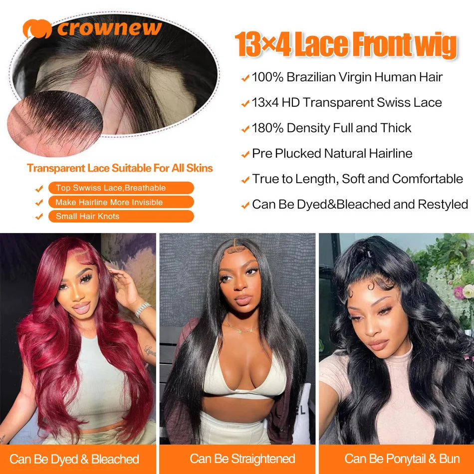 Body Wave Human Hair Wigs 13x6 HD Lace Frontal Wig 13X4 Lace Front Human Hair Wig 200% Pre Plucked Body Wave Wigs Human Hair 34"