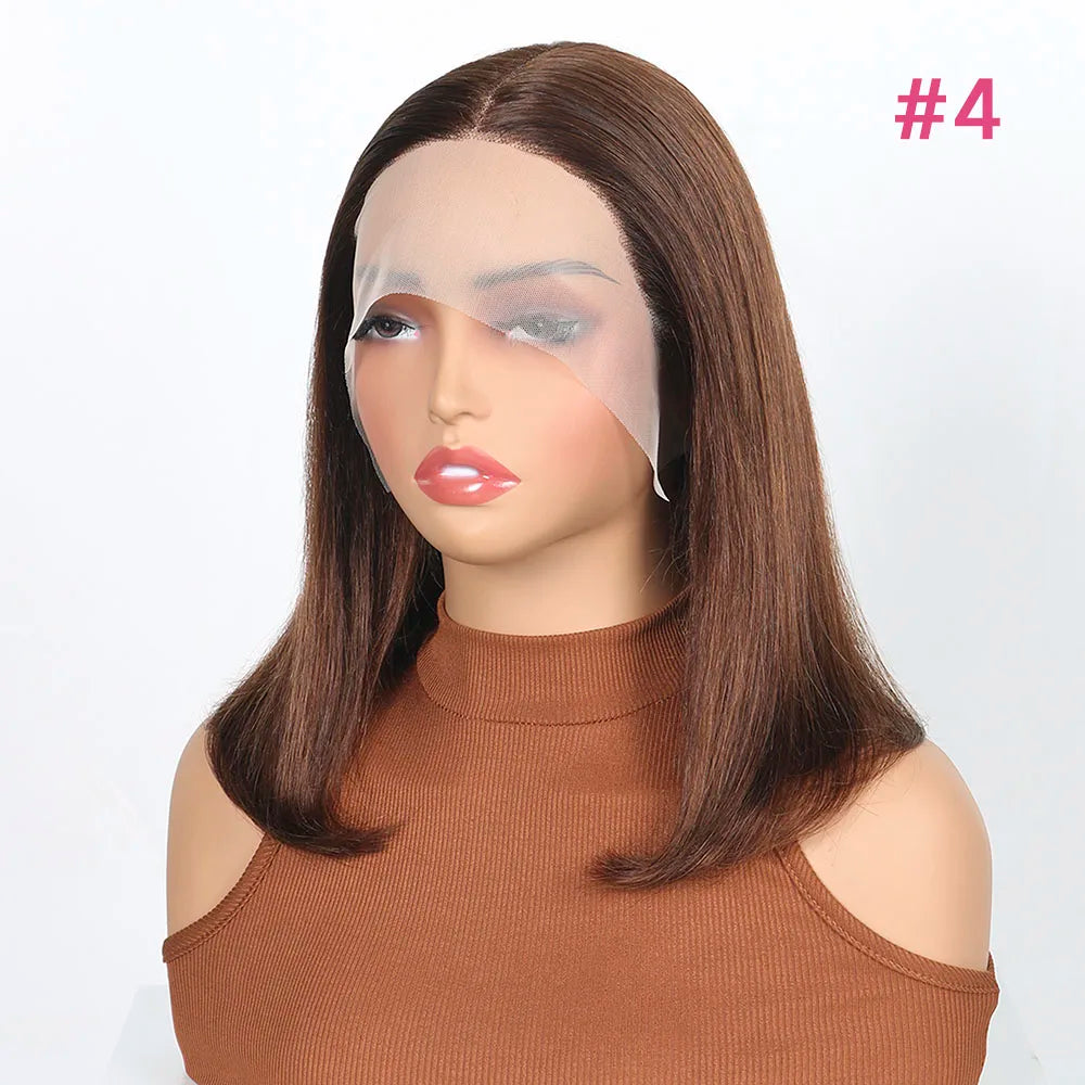 Burgundy Red Straight Bob T Part Lace Front Human Hair Wig