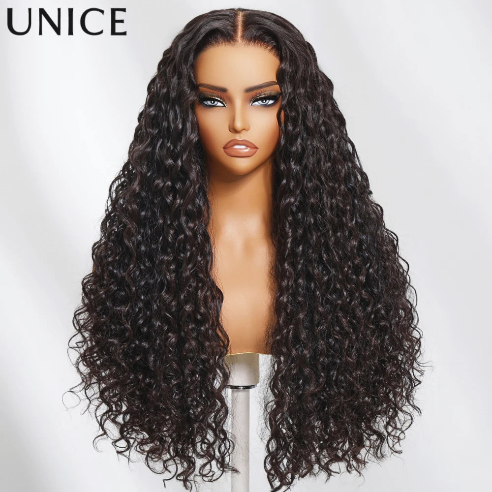 UNice Invisible Strap 360 Lace Frontal Water Wave Wig Pre Plucked Pre Cut Pre Bleached Glueless Wig Human Hair 180% Density