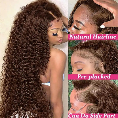 Brown HD Transparent Curly Lace Front Human Hair Wigs Deep Wave Frontal Wig Brazilian Chocolate Brown Water Wave Wigs Human Hair