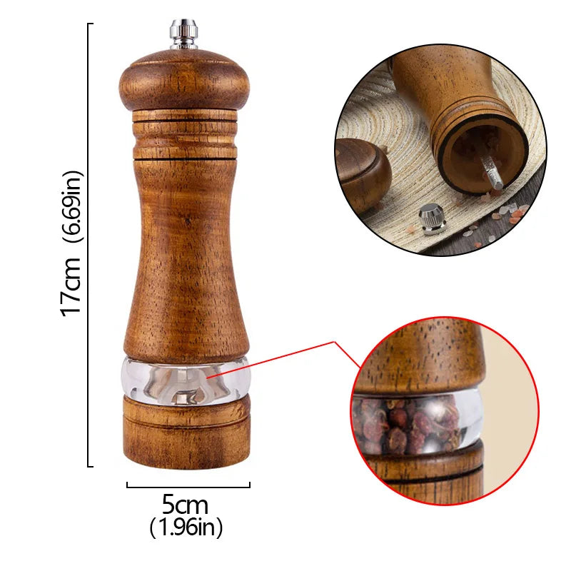 6-inch Manual Pepper Grinder Rubber Wood Acrylic Salt Shakers