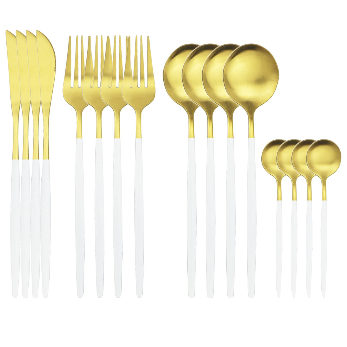 16Pcs Gold Matte Cutlery Set Knife Fork Spoons Dinnerware Set Stainless Steel Tableware