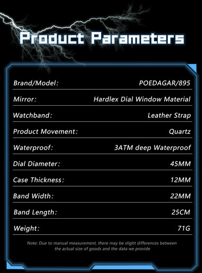 POEDAGAR Original Man Wristwatch Top Luxury Waterproof Luminous