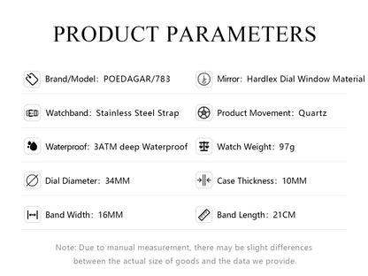 POEDAGAR Luxury Watch for Woman Waterproof Stainless Steel Quartz