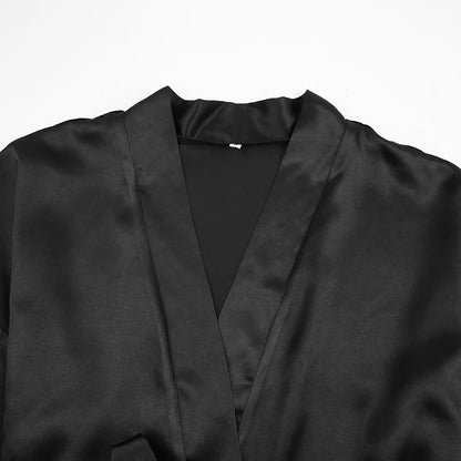 Feather Bathrobes Satin Sexy Mini Dress Long Sleeve