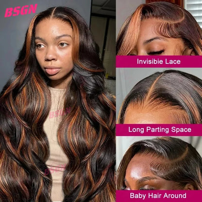 200% Body Wave Lace Frontal Human Hair Wig 1b/30 13x4 Full Lace Frontal Human Hair Wigs Pre Plucked Bleached Knots Glueless Wigs