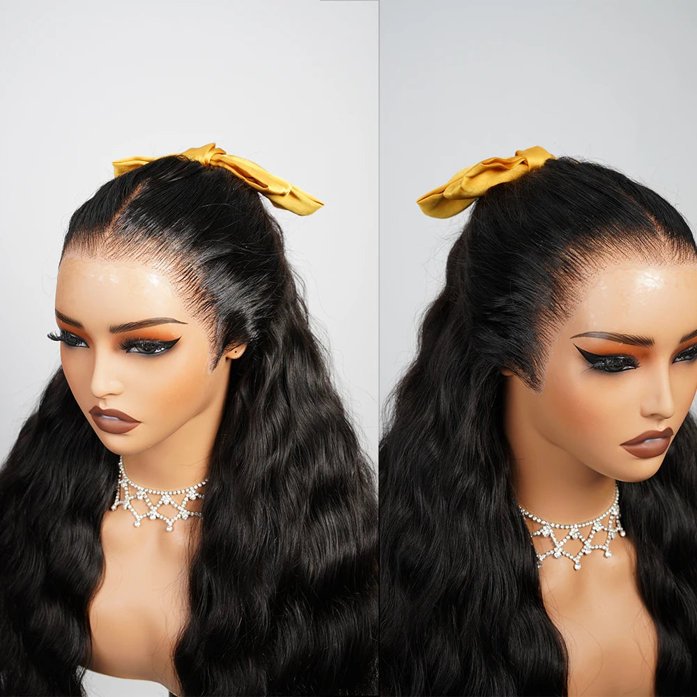 13x6 Three-Go Glueless Wig Natural Curly Wave With Drawstring Natural Black 100% Human Hair