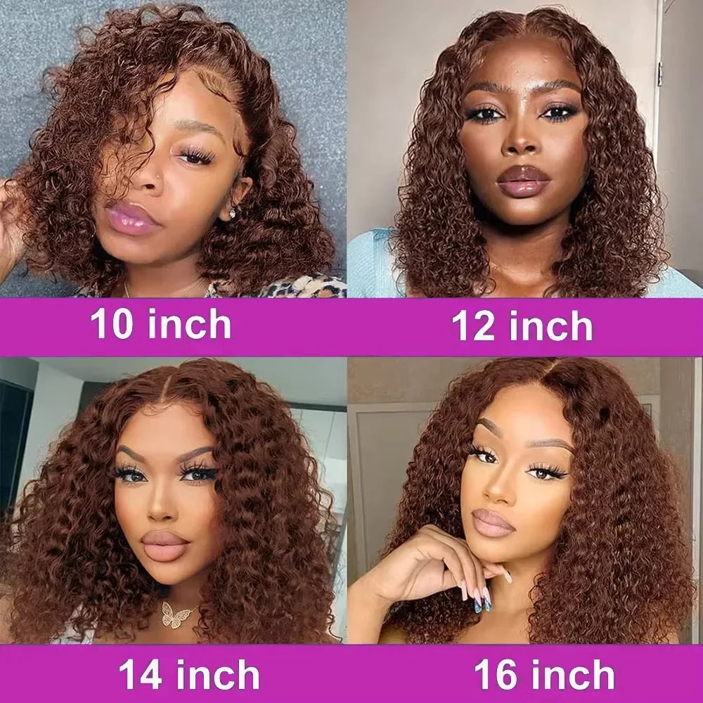 13x4 Lace Front Wigs Brazilian Dark Brown Curly Bob Wig Short Deep Wave Human Hair