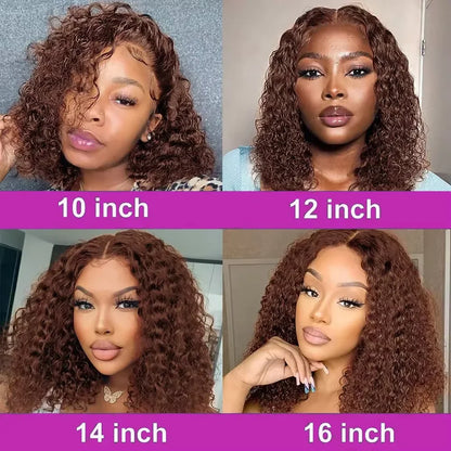 13x4 Lace Front Wigs Brazilian Dark Brown Curly Bob Wig Short Deep Wave Human Hair