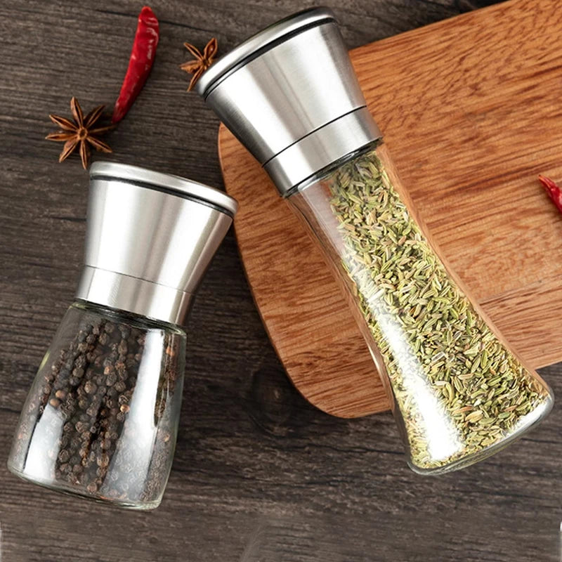 Multi-functional Pepper Shakers Set with Stand Stainless Steel Salt Pepper Mill