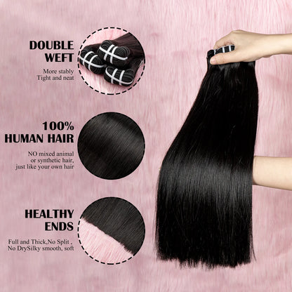 16A Vietnamese Double Drawn Bone Straight Bundles with Lace Closure Raw Hair Bundles Raw Hair