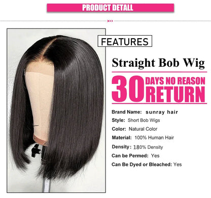 Glueless wigs Wear & Go Straight Bob Wig 13*4 Lace Frontal Human Hair Wig