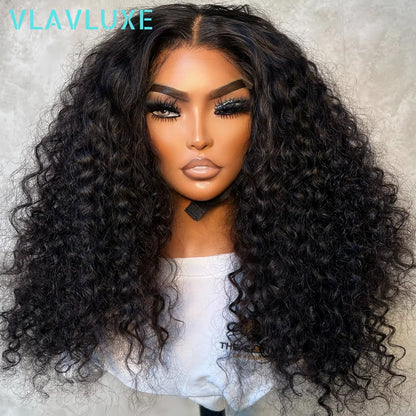 Glueless Curly Deep Wave Human Hair Wigs 13×6 HD Transparent Lace Frontal Wigs 250% Density 36 Inches Natural Black Colored Wigs