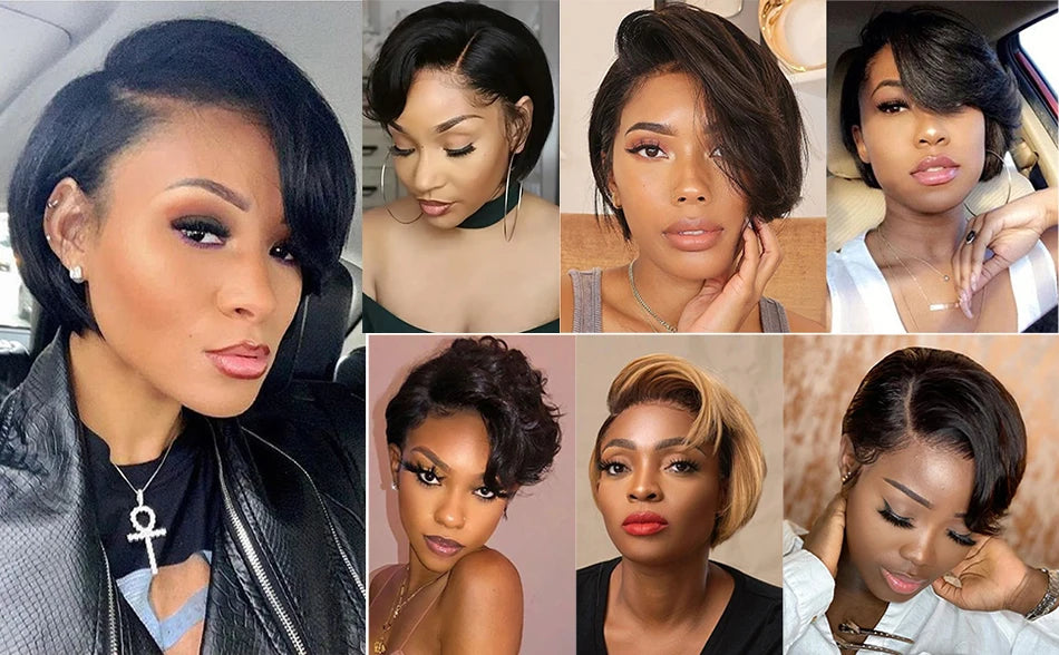 Side Part Wig 13X4 Lace Frontal Wigs Short Wigs for Black Women Human Hair Pixie Cut Wig Lace Front Human Hair Wigs Pre Plucked