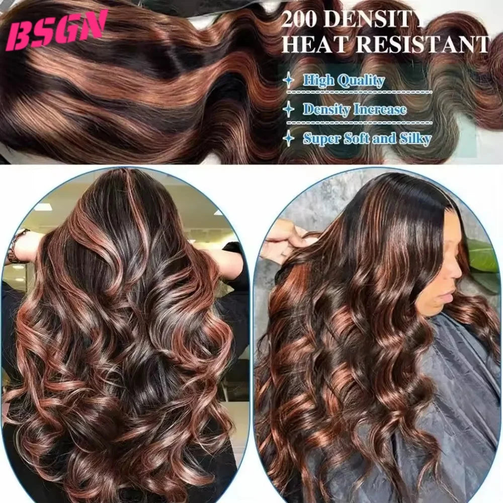 200% Body Wave Lace Frontal Human Hair Wig 1b/30 13x4 Full Lace Frontal Human Hair Wigs Pre Plucked Bleached Knots Glueless Wigs