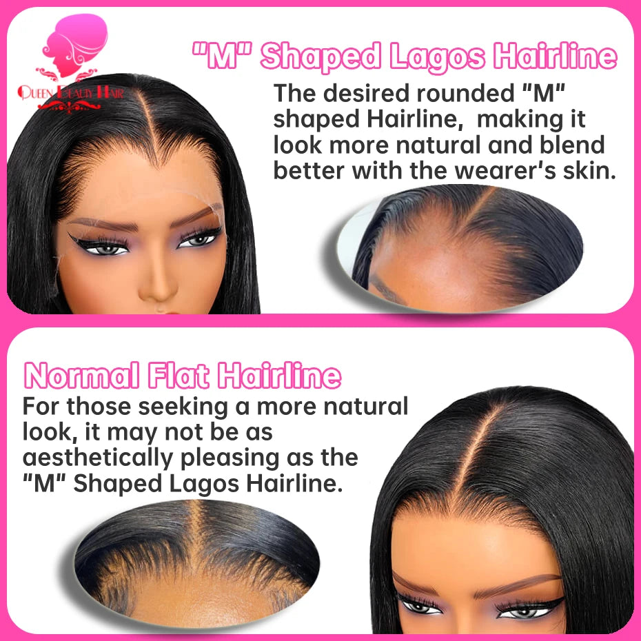 13x4 Lagos Hairline Wig 13x6 360 Lace Front Human Hair Wig 1B Straight Pre Plucked M Shaped Hairline Lace Frontal Wig Human Hair