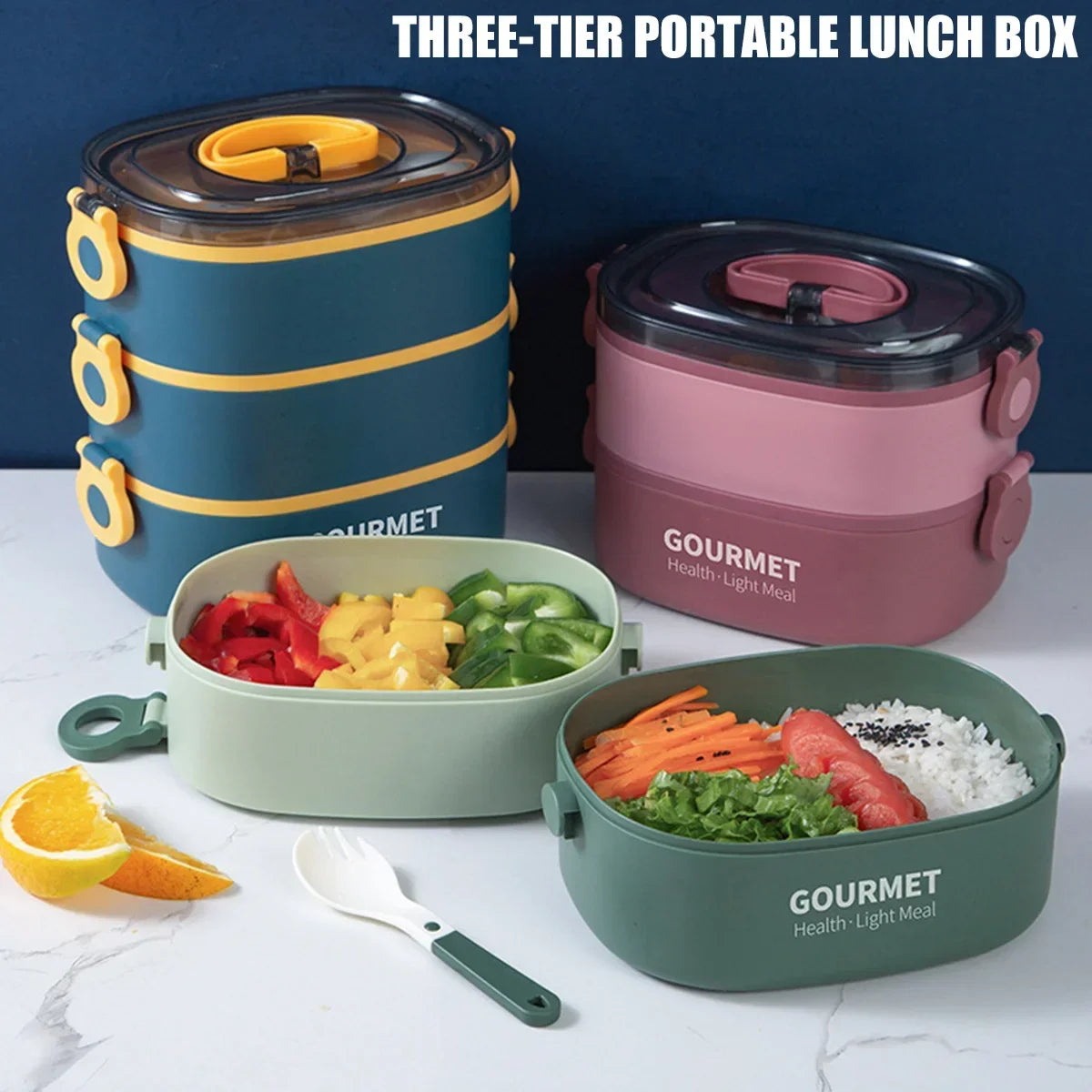 2000ML Lunch Box Portable 3 Layer Bento Box Leakproof
