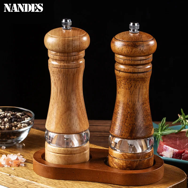 6-inch Manual Pepper Grinder Rubber Wood Acrylic Salt Shakers