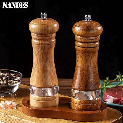 6-inch Manual Pepper Grinder Rubber Wood Acrylic Salt Shakers