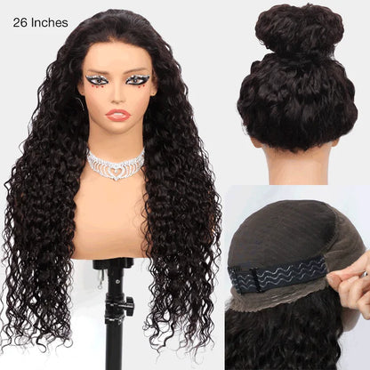 250% 30-36 inch HD Invisi Strap 360 Full Lace Frontal Kinky Curly Wig Black 100% Human Hair Drawstring Snug Water Wig Glueless