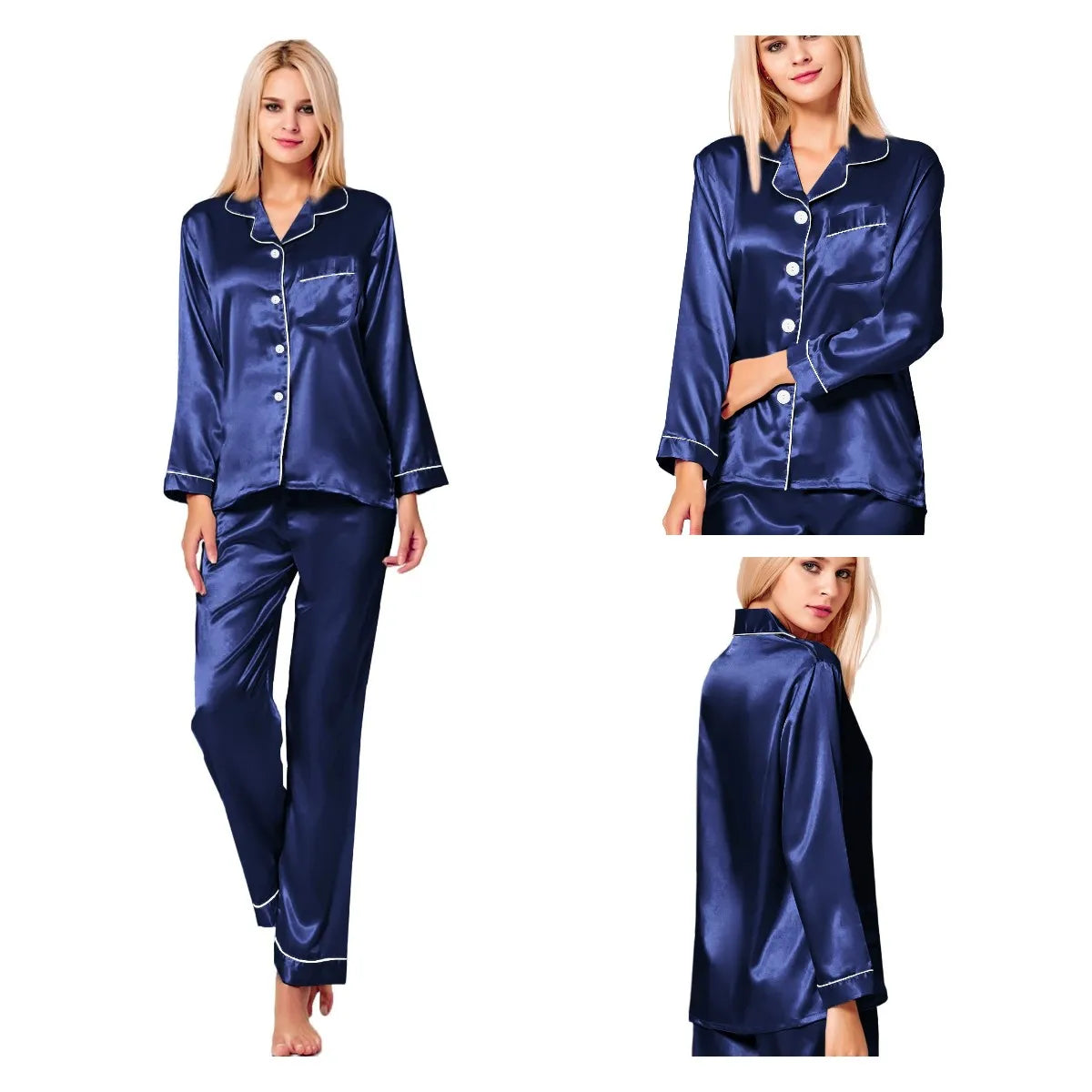 Womens Silk Satin Pajamas Loungewear Two-piece Sleepwear