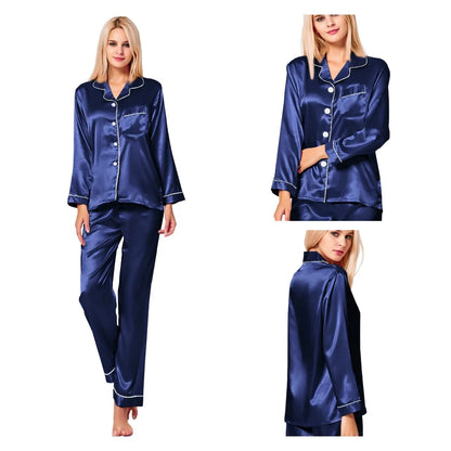 Womens Silk Satin Pajamas Loungewear Two-piece Sleepwear