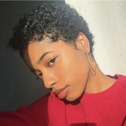 Short Afro Kinky Curly Wigs 100% Human Hair Pixie Cut