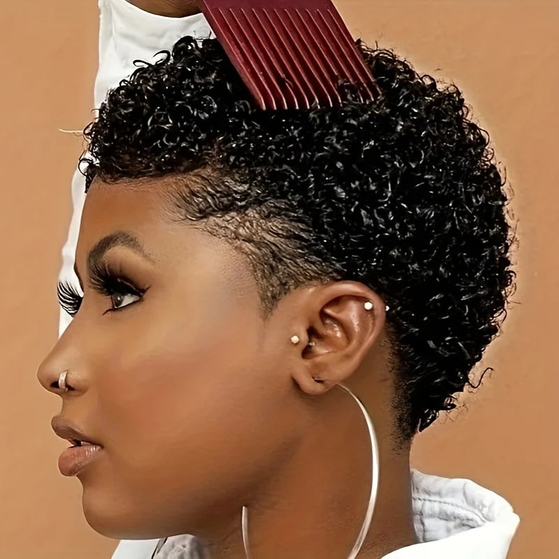 Short Afro Kinky Curly Wigs 100% Human Hair Pixie Cut