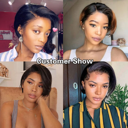 13x4 Lace Frontal Wig Pixie Cut Wig Brazilian Human Hair
