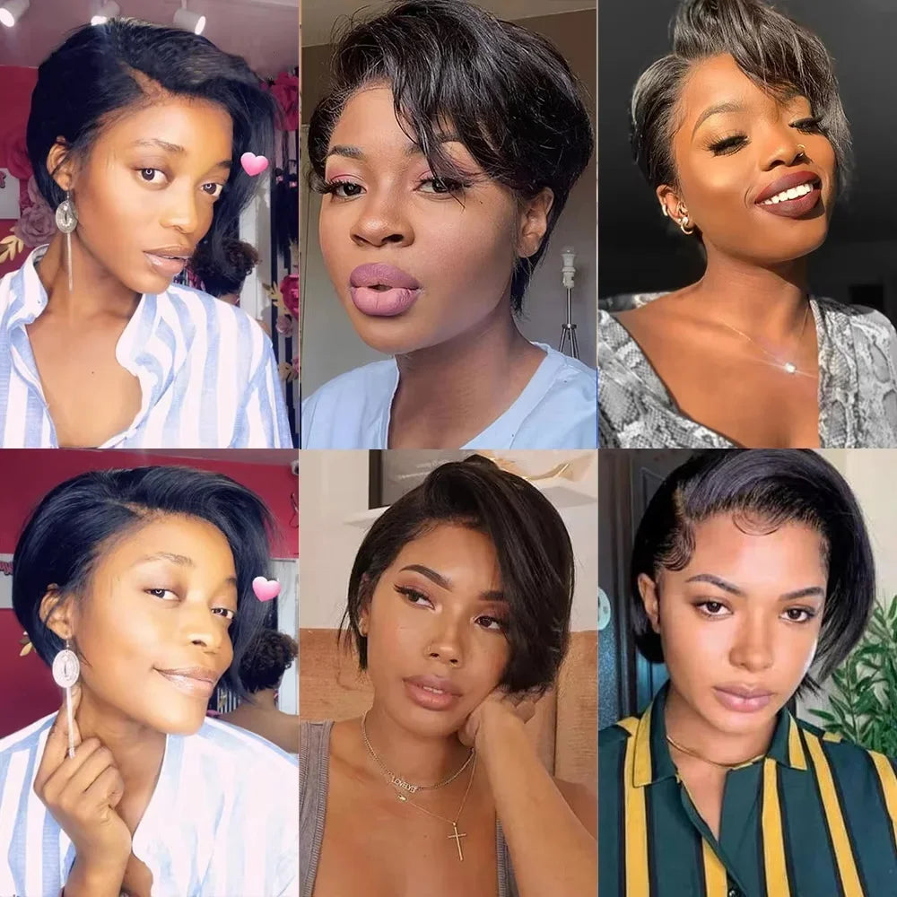Pixie Cut Straight Wigs Short Bob Hair Wig 100% Human Hair 13x4 Lace Front