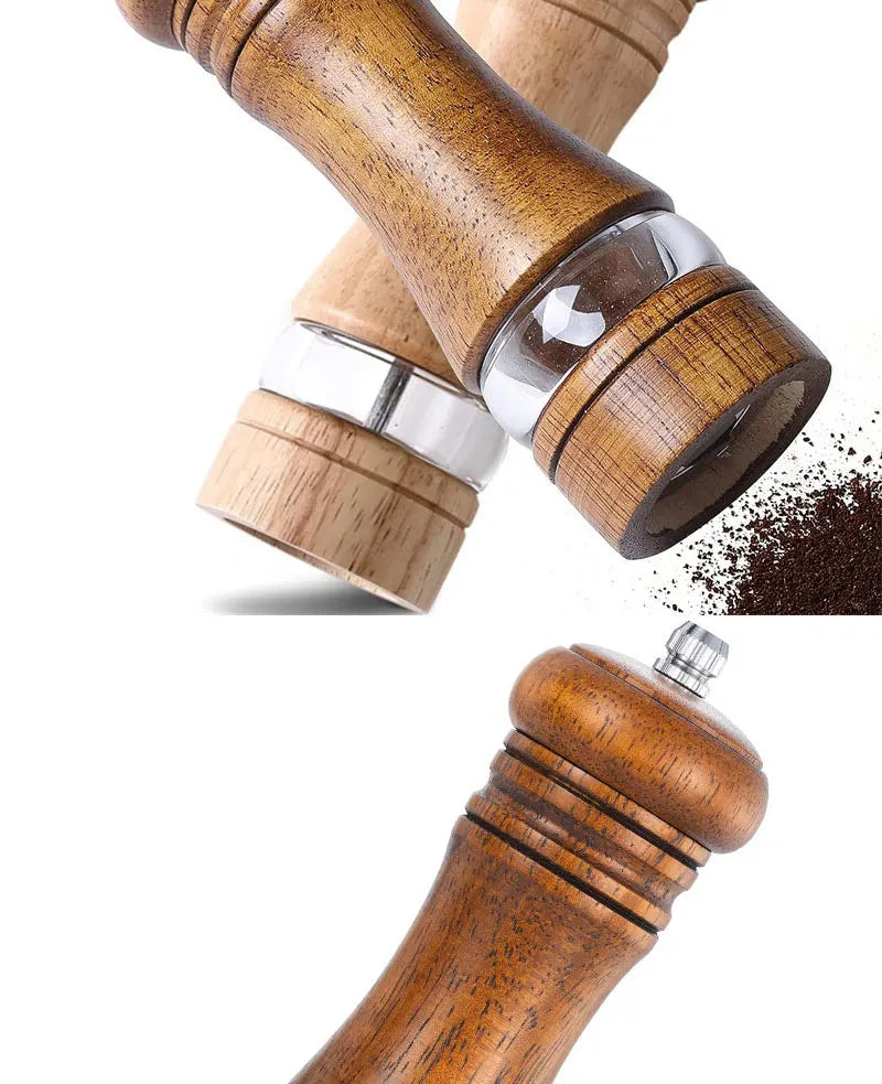 6-inch Manual Pepper Grinder Rubber Wood Acrylic Salt Shakers