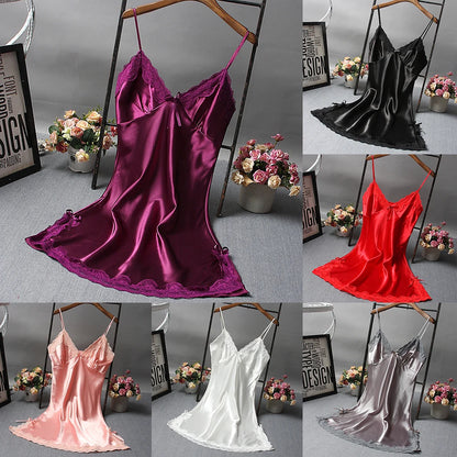 Ladies Sexy Silk Satin Night Dress Nightgown