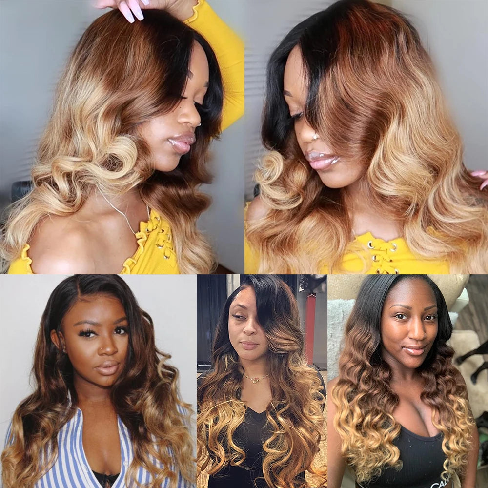 Ombre Color Body Wave Human Hair Bundles with closure 100% Unprocessed Virgin Hair 1b/4/27 Colored Bundles human Hair Extension