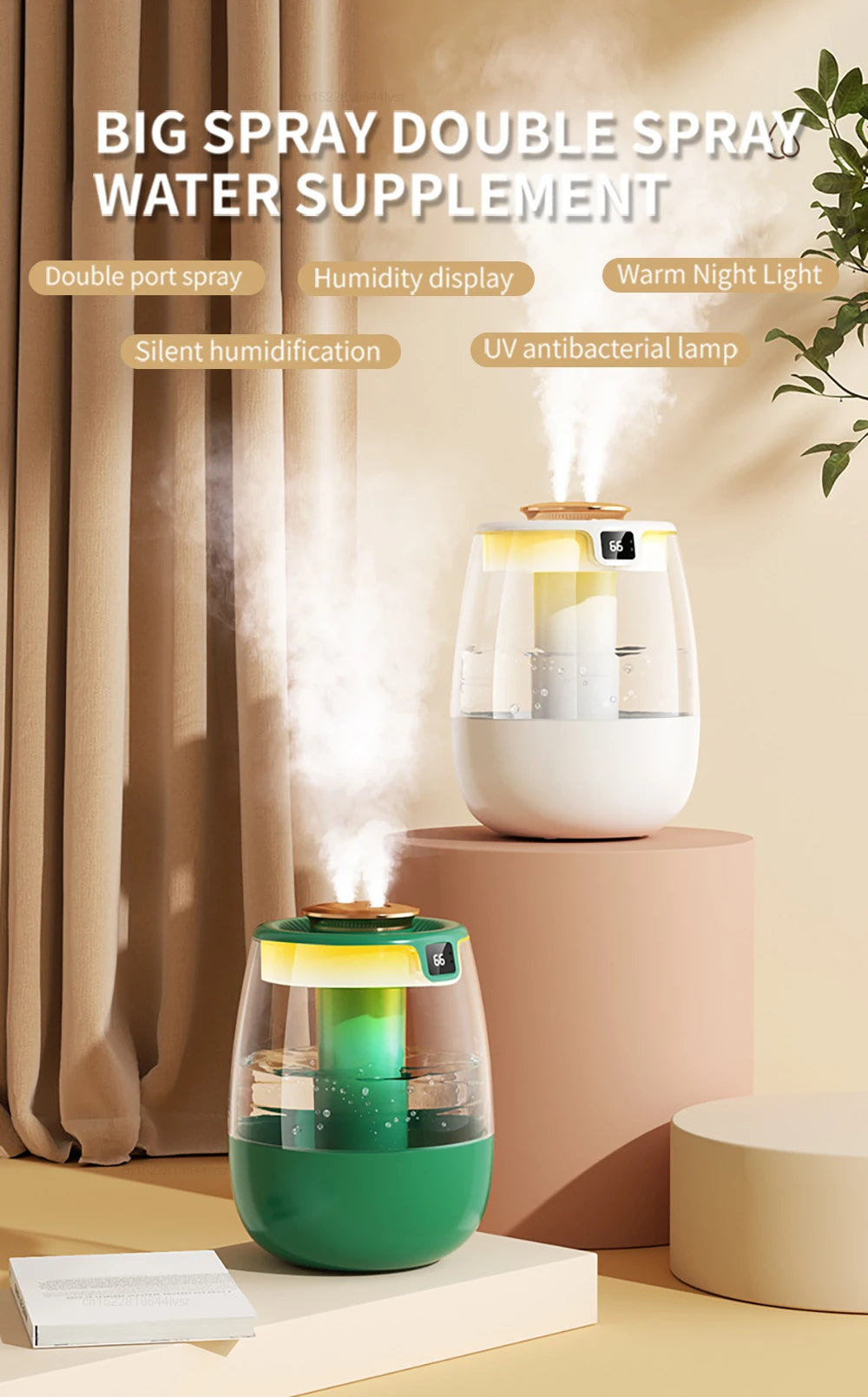 Air Humidifier Double Spray Port 1.3L Large Capacity Aroma Air Humidifier