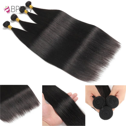 Straight Human Hair Bundles With Frontal Indian Hair Weave 3 Bundles With Lace Closure Wavy Human Hair Extensions Natural Color