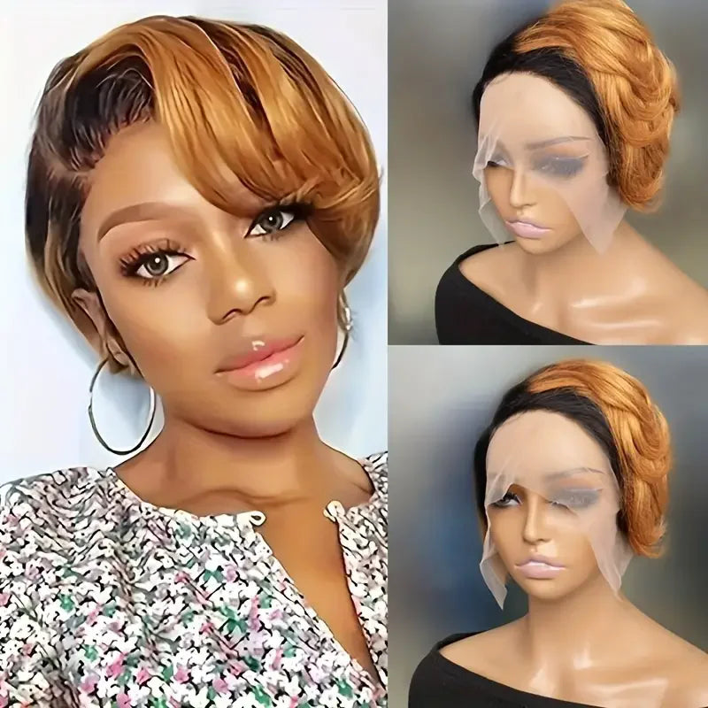 13x4 Lace Frontal Wig Pixie Cut Wig Brazilian Human Hair