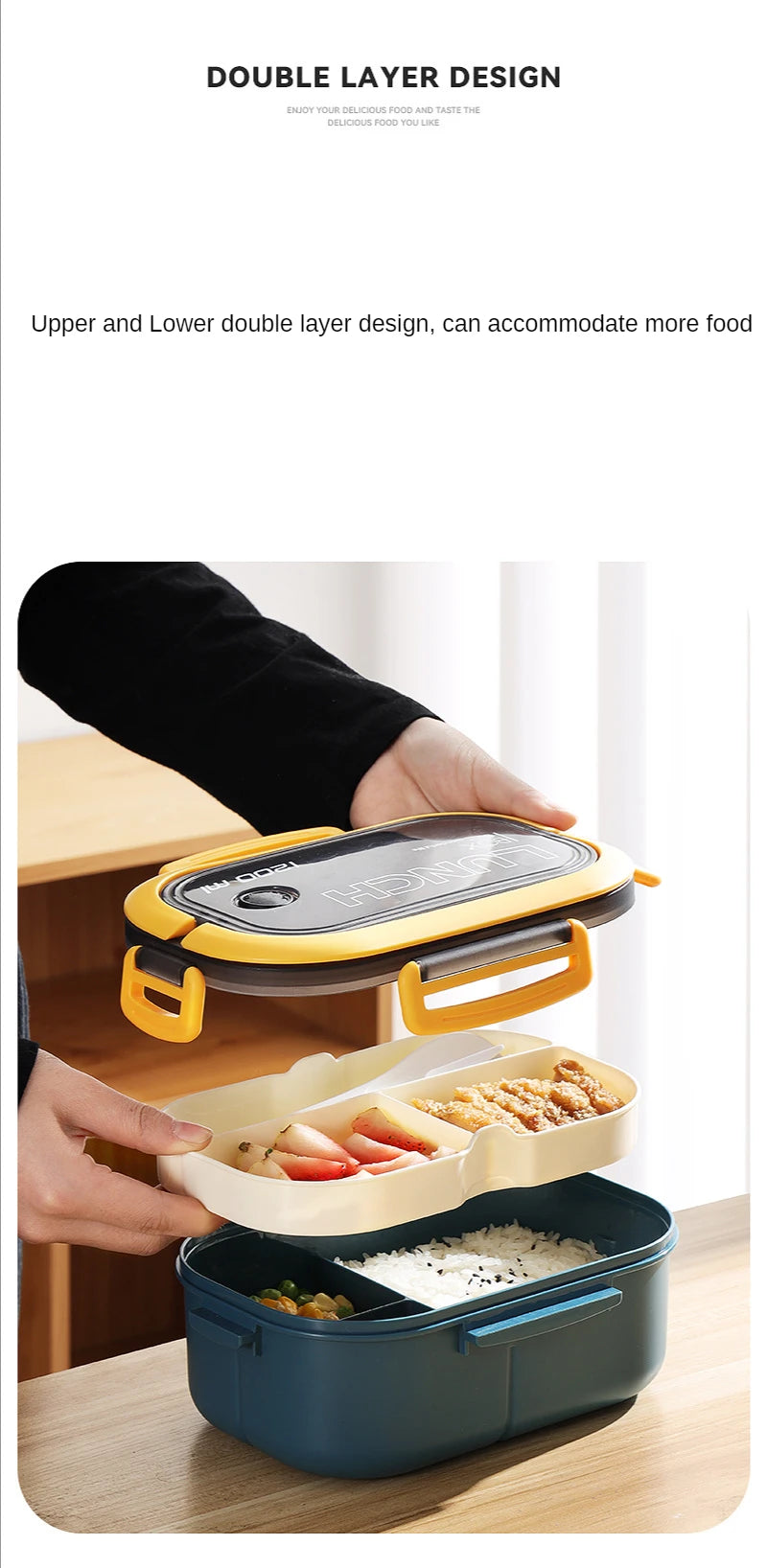 1200ML 2 Layer Bento Lunch Box With Spoon Fork