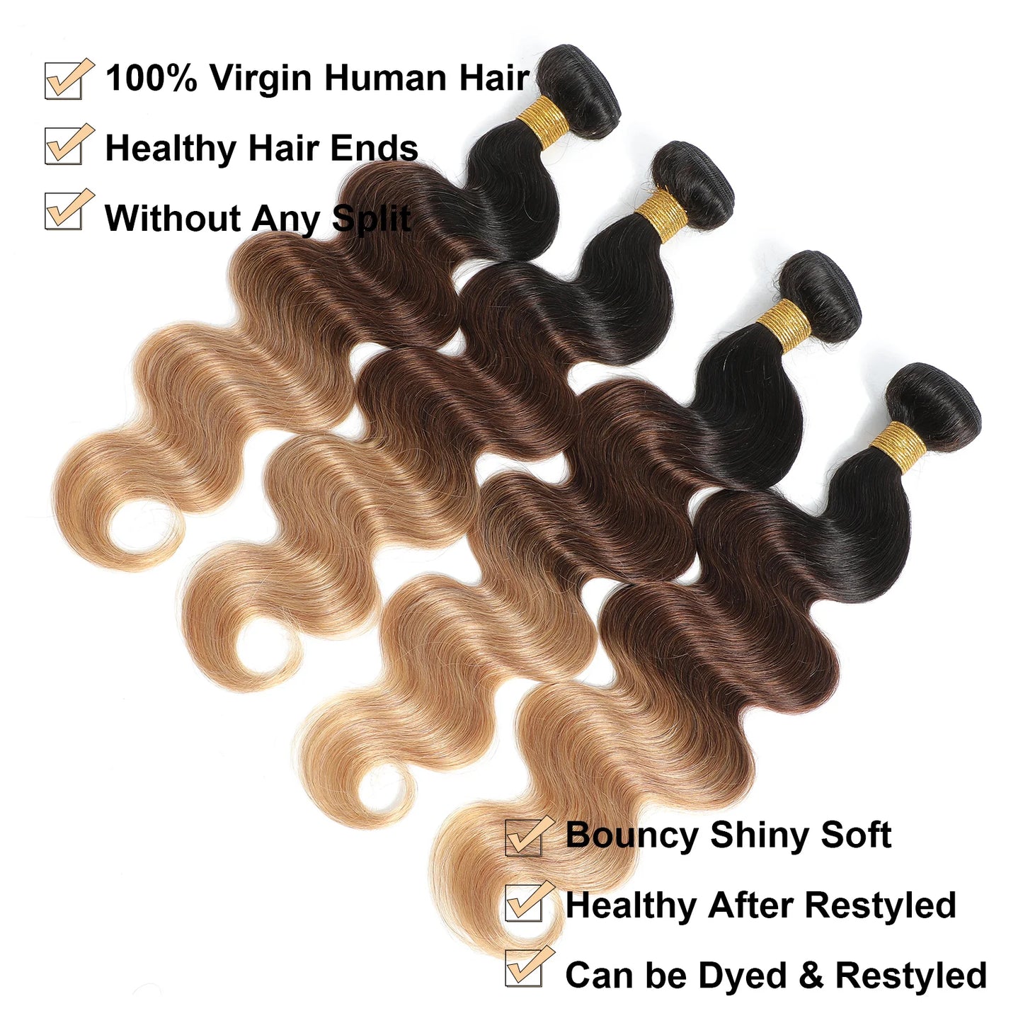 Ombre Color Body Wave Human Hair Bundles with closure 100% Unprocessed Virgin Hair 1b/4/27 Colored Bundles human Hair Extension