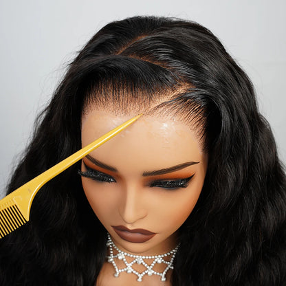 13x6 Three-Go Glueless Wig Natural Curly Wave With Drawstring Natural Black 100% Human Hair